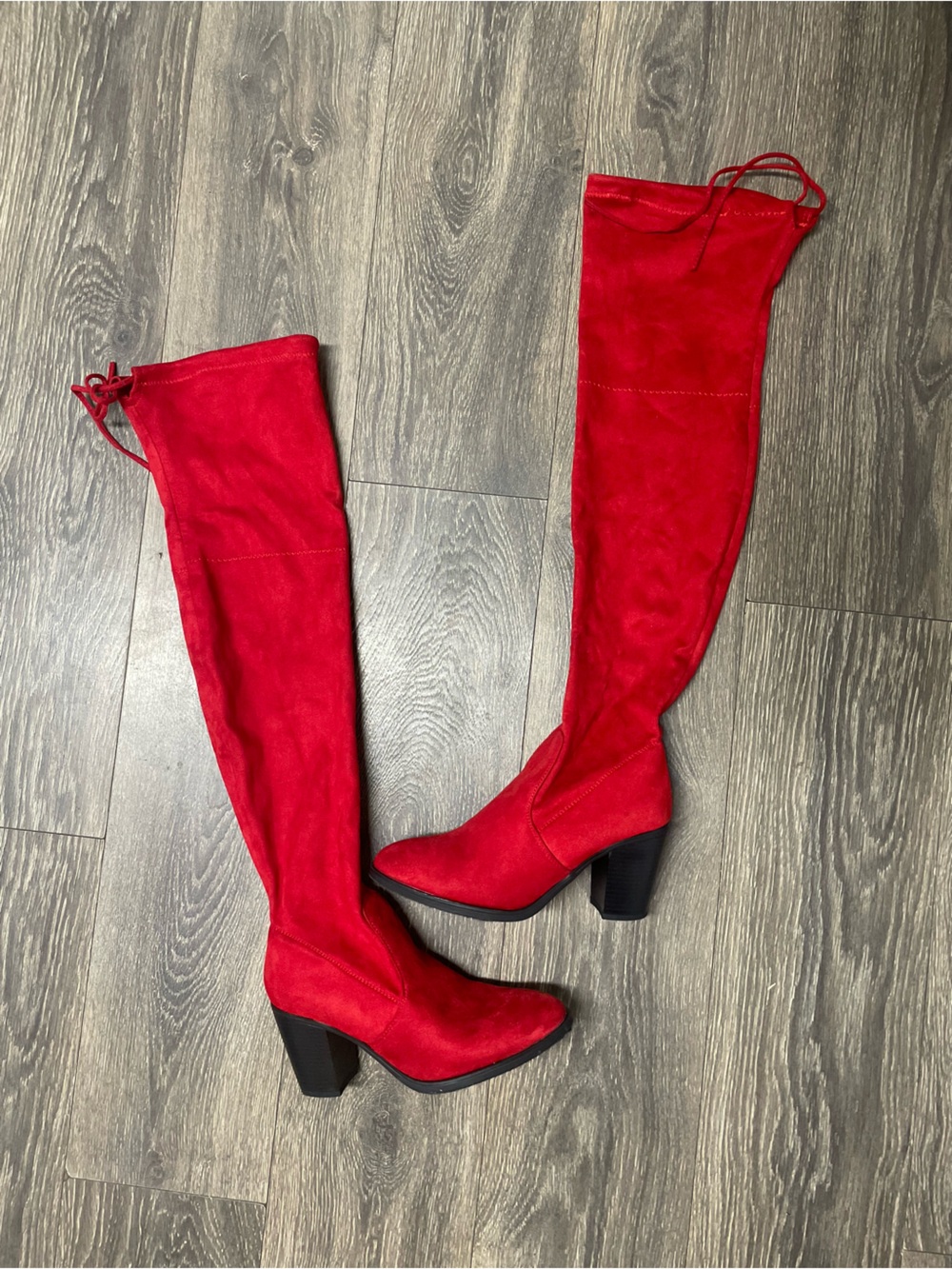 Forever Suede Red Over-The-Knee Block Heel Boots size 10 heeled vibrant